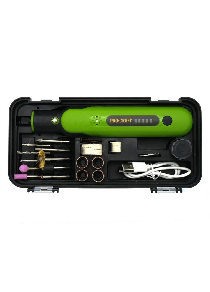 Акумуляторний гравер PG8 — 8 В, 5000–25000 об/хв, 21 насадка, кейс ProCraft (372296033)