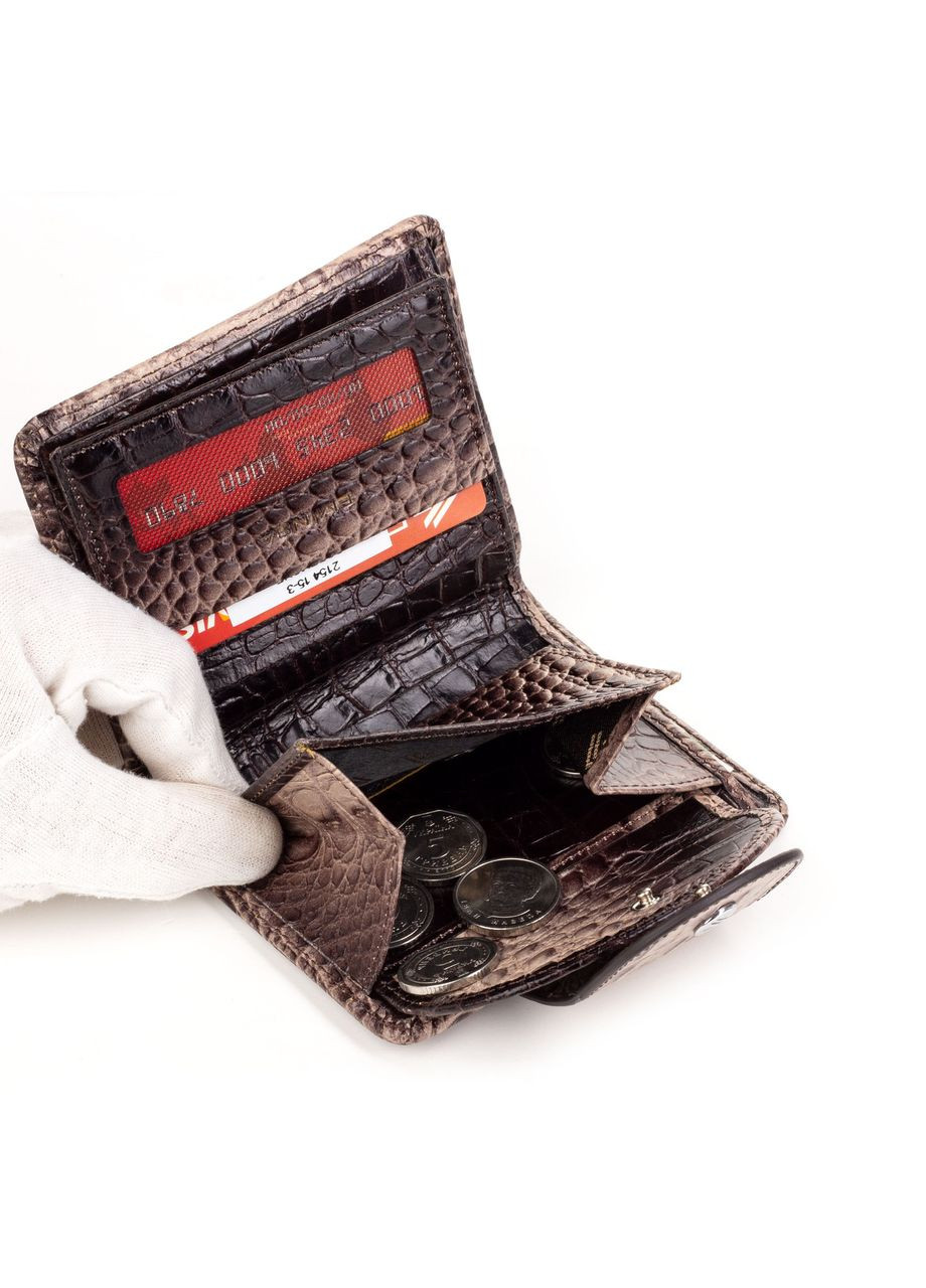Маленький жіночий шкіряний гаманець 215415-3 коричневий з тисненням під рептилію Eminsa (261481752)