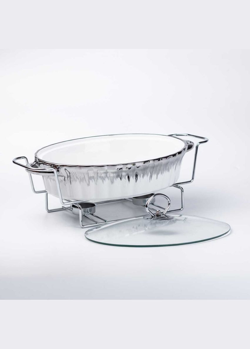 Мармитница керамическая овальная 1.5 л со стеклянной крышкой, хром Yiwu (315637033)