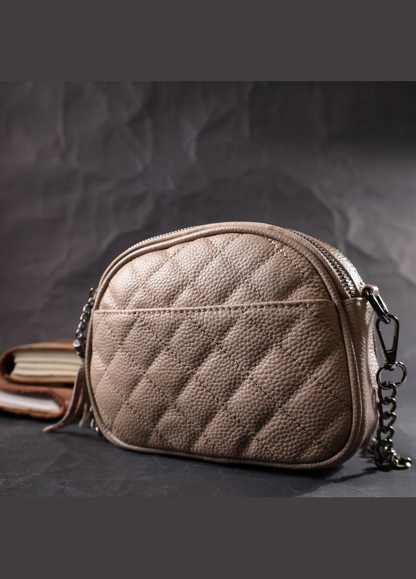 Зручна жіноча стьобана сумка з м'якої натуральної шкіри 22328 Бежева Vintage (331910230)