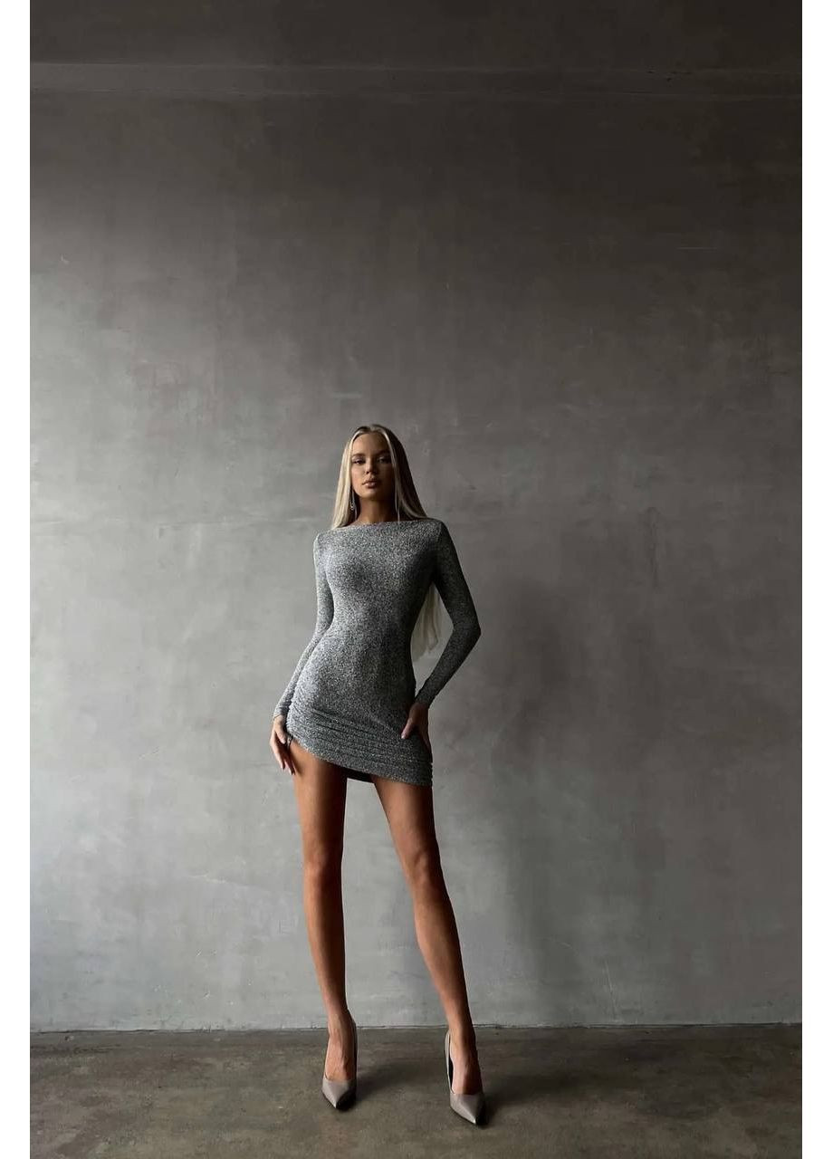 Серебряное праздничный, повседневный, вечернее, кэжуал женское платье силуэтная FINO Mode однотонное