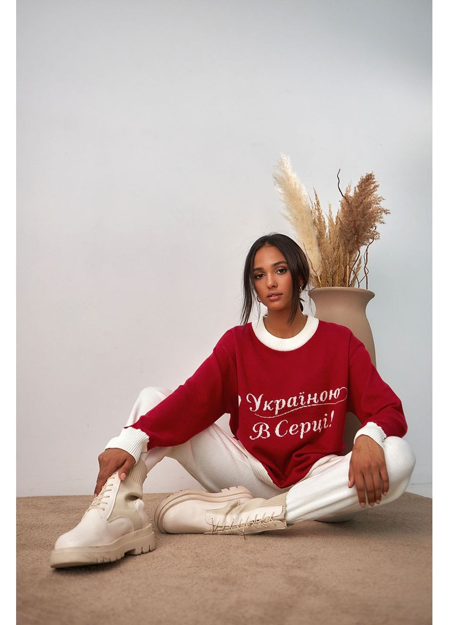 Свитер женский хлопок вискоза надпись прямой крой 42/46 красный No Brand (361893692)