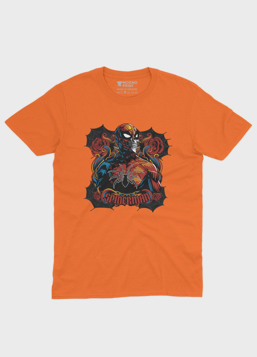 Оранжевая демисезонная футболка для девочки с принтом супергероя - человек-паук (ts001-1-ora-006-014-040-g) Modno