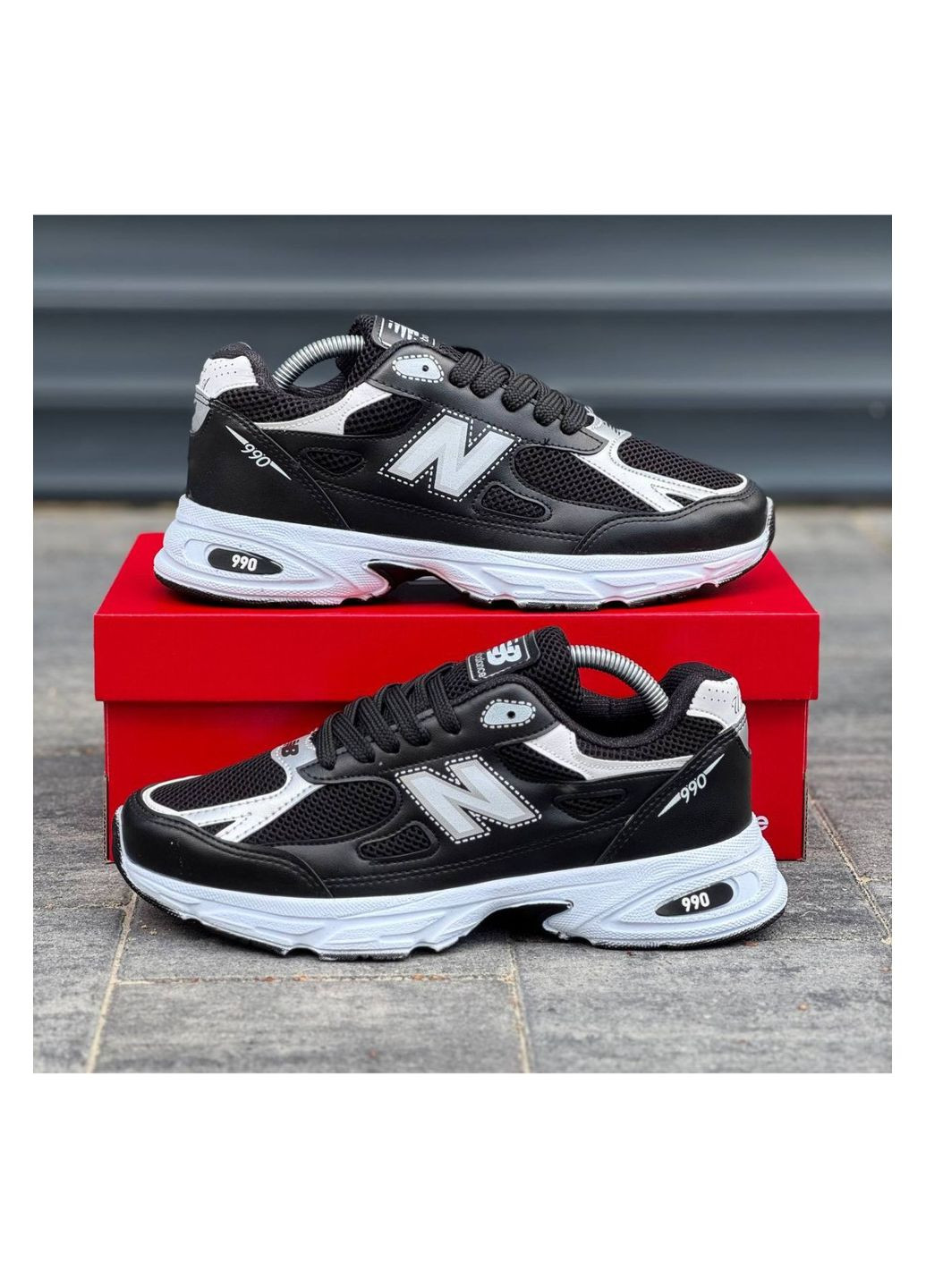 Черно-белые демисезонные мужские кроссовки No Brand