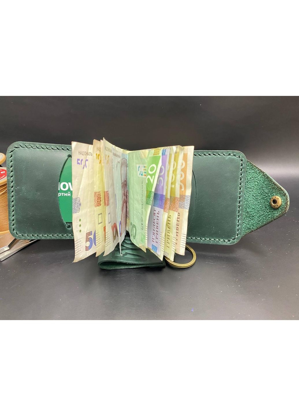 Затиск Для Грошей із Натуральної Шкіри РучноЇ Роботи з Монетницею з Гербом Набір + Брелок Колір Шкіряний Гаманець No Brand (358203459)