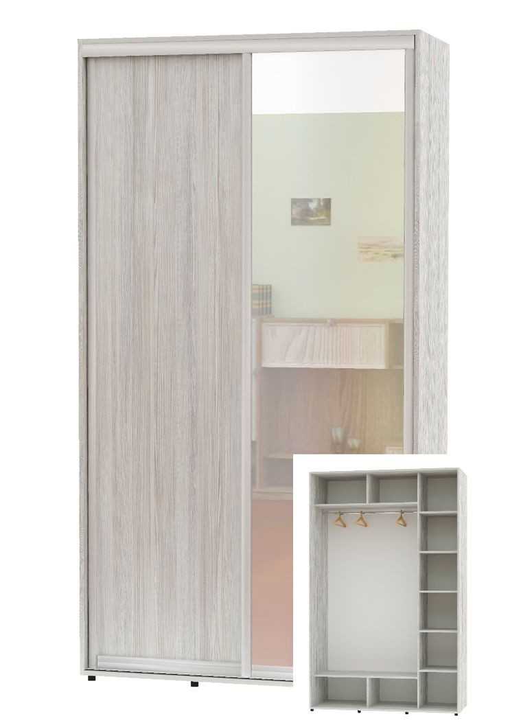 Шафа-купе дводверна 160*60*220 см Сосна натті 2 двері ДСП + Дзеркало Алекса (356773511)