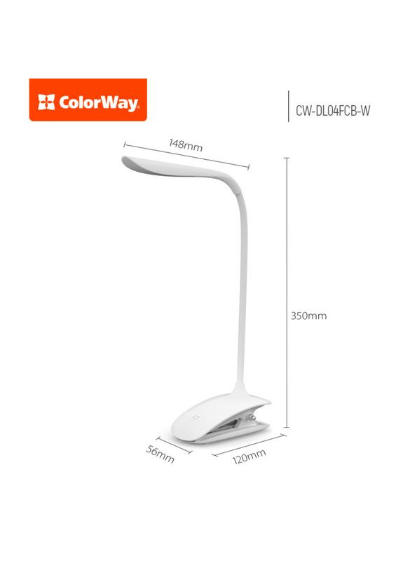 Настільна лампа LED Flexible & Clip with builtin accumulator (CW-DL04FCB-W) Colorway (294978811)
