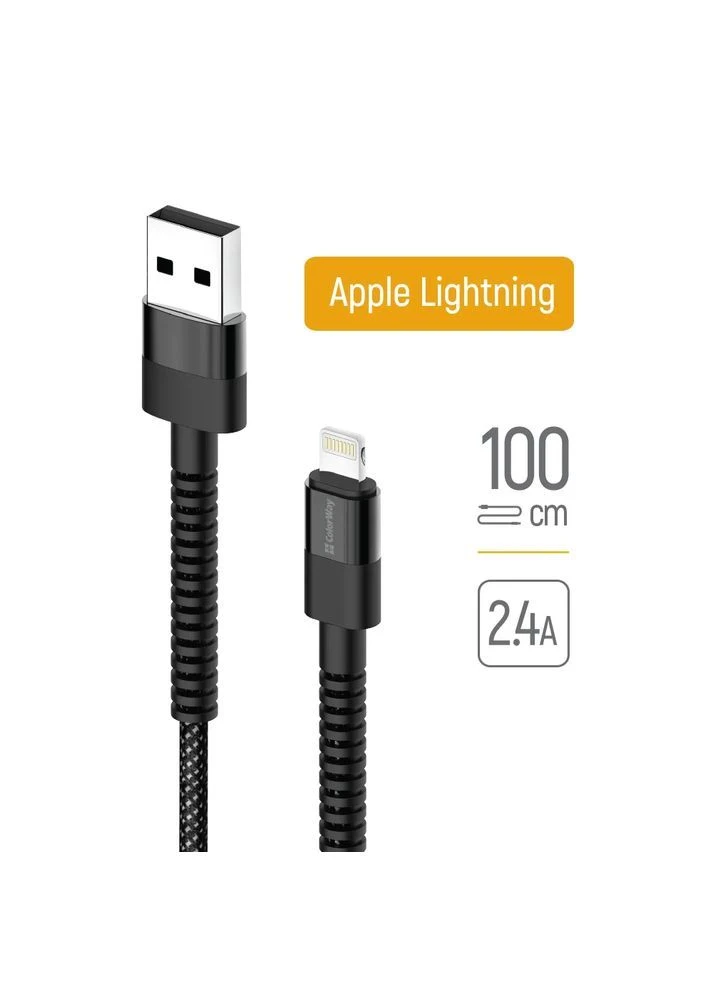 Кабель Apple Lightning для iPhone iPad USB 2.4A 1м чорний нейлоновий для зарядки та синхронізації Colorway (393196876)