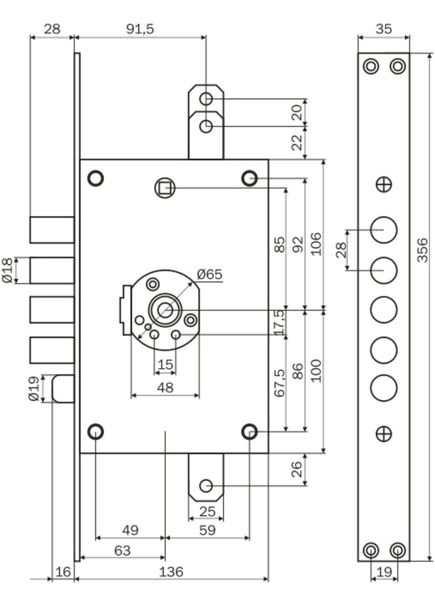 Art. 3D771L80005CS Замок 4-риг з засувом під тяги лівий складаний ключ Mottura (322520175)