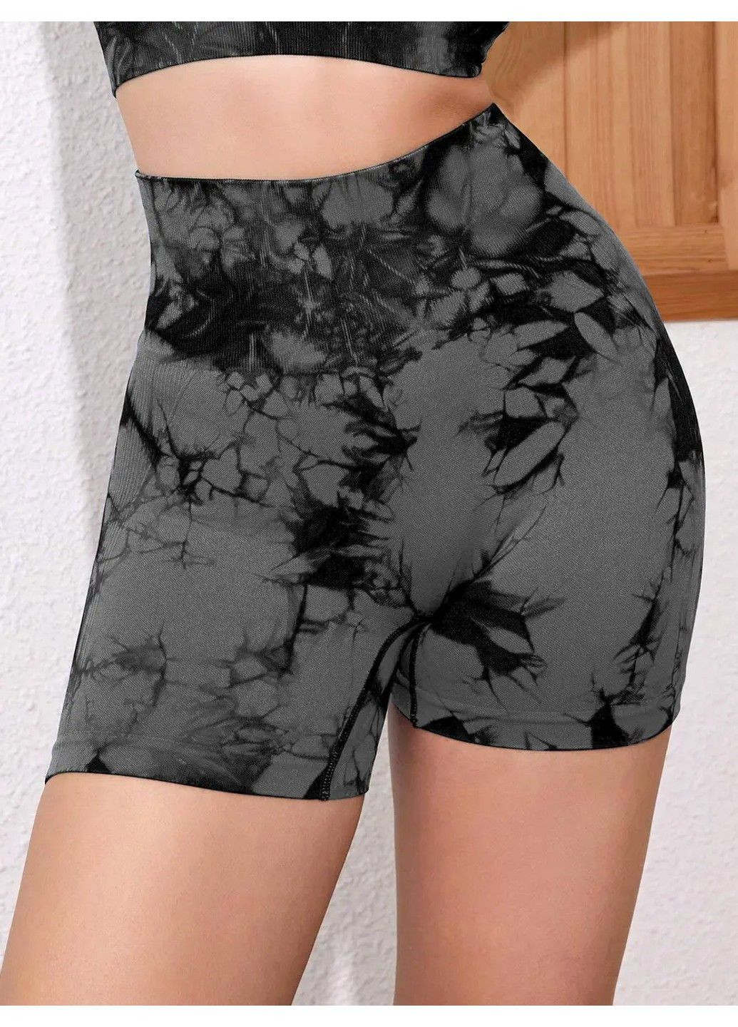 Шорты с пуш ап спортивные женские для фитнеса, бесшовные, Tie-Dye, (тёмно-серый) FITCRUSH (338379815)