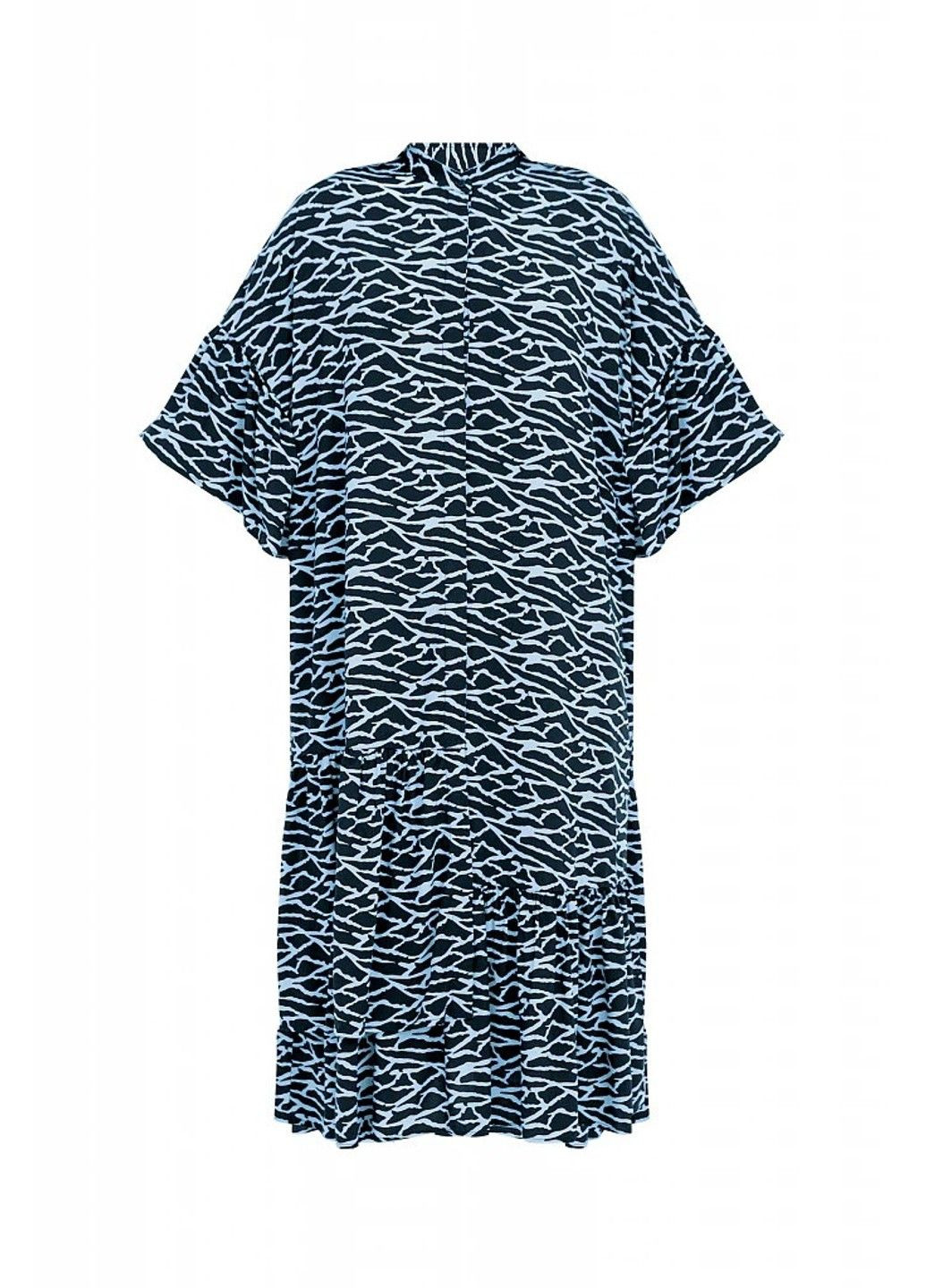 Синее кэжуал платье s21-14090-101 с баской Finn Flare леопардовый