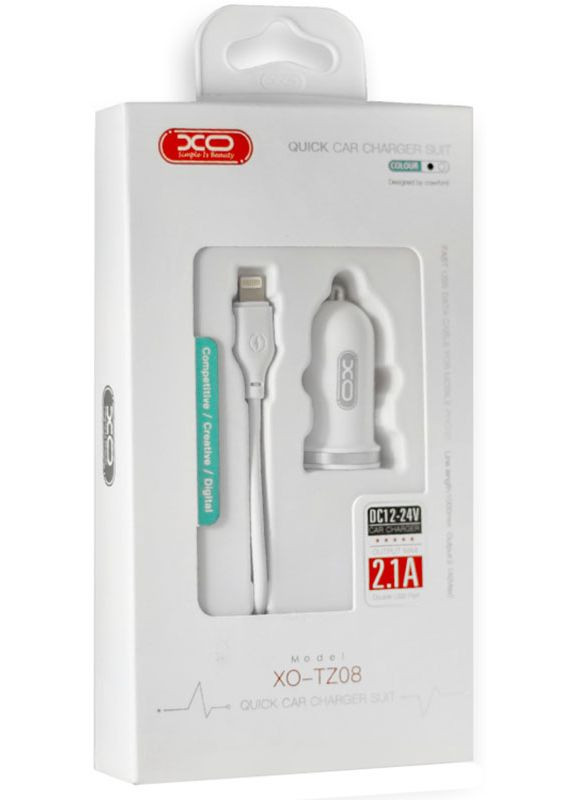 Автомобильное зарядное устройство TZ08 2.1A/2 USB Lightning Cable White XO (301468150)