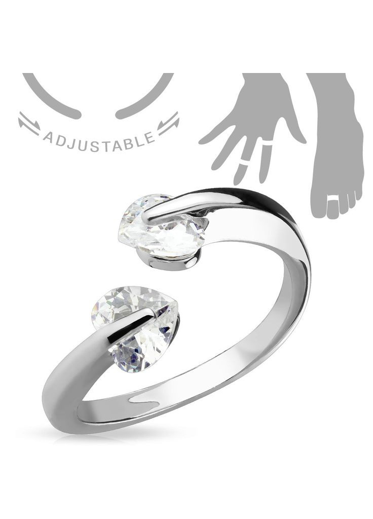 Безрозмірне незамкнене кільце для пальців ніг/на фалангу R-A17556 з фіанітами-серцями Spikes (334000152)