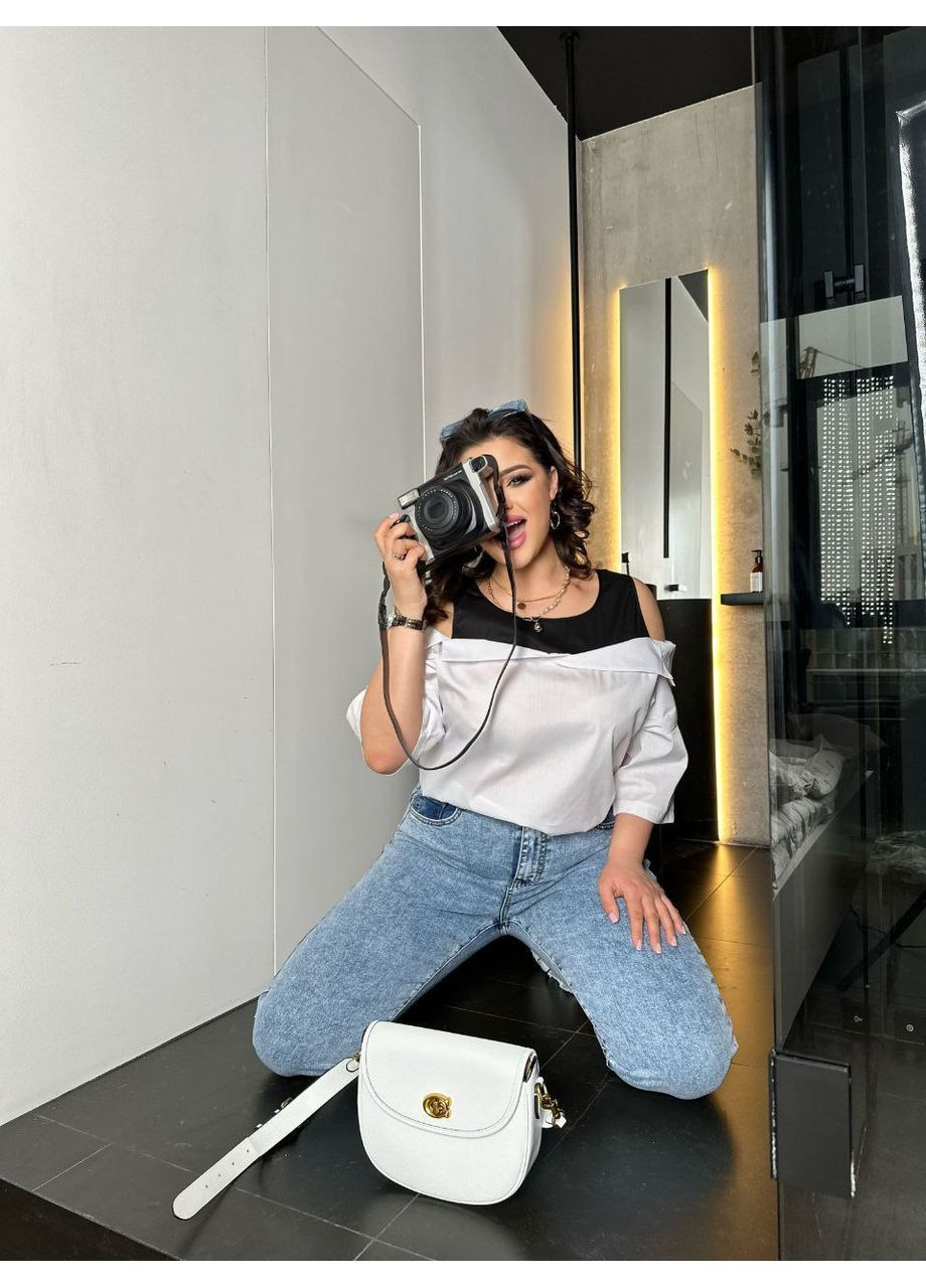 Біла блуза з відкритими плечима No Brand