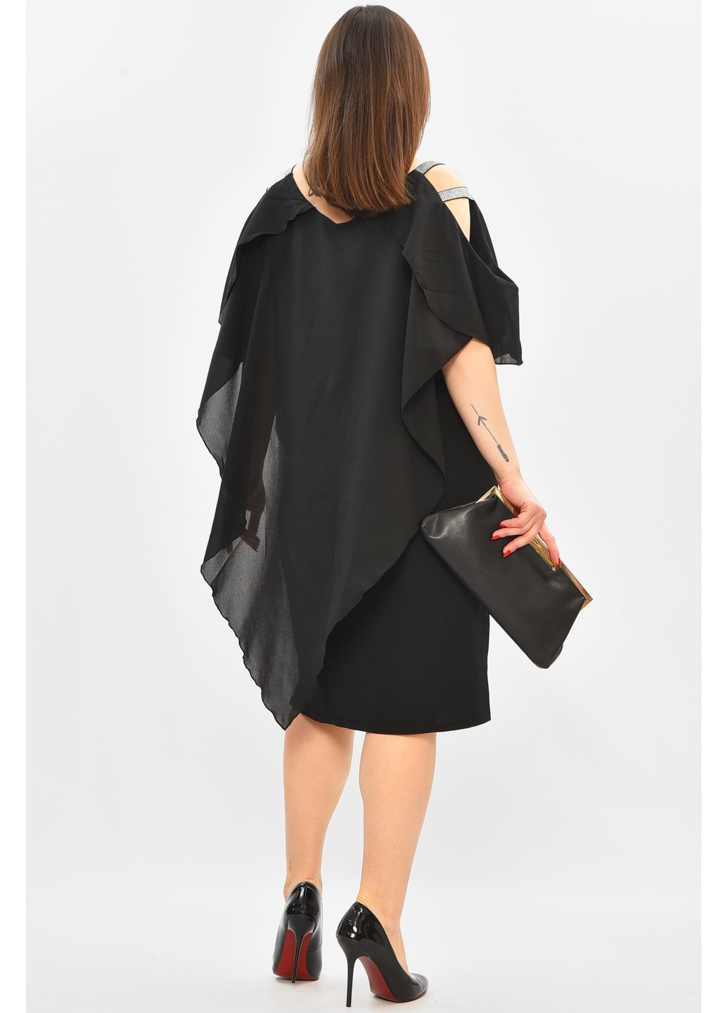 Черное повседневный платье женское полубатальное черного цвета с баской Let's Shop однотонное