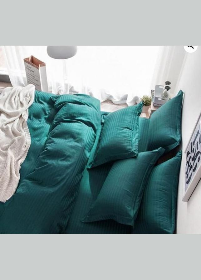 Постельное белье хлопковое в полоску Двуспальное 180 x 220 Страйп сатин 50 x 70 Морская волна No Brand (332945936)