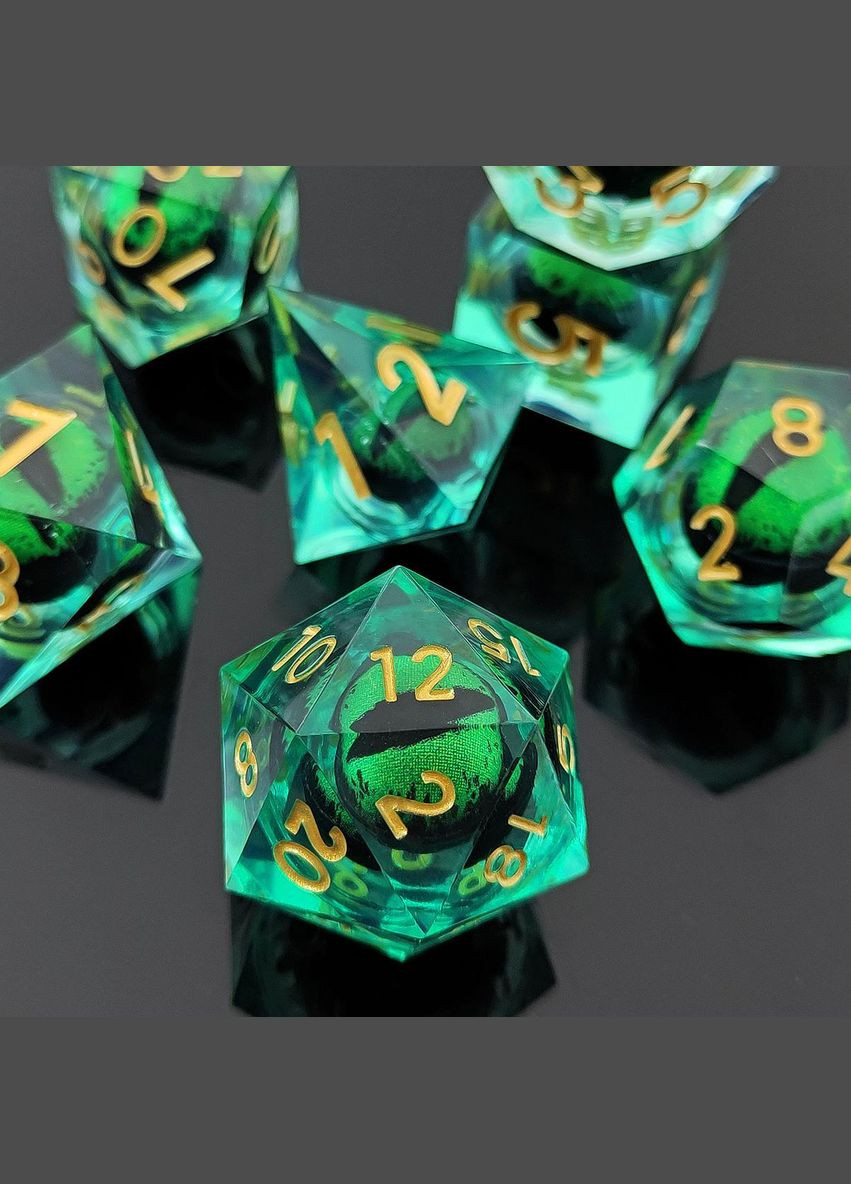 Гральних кубікі DnD, Око Дракона, набор з 7 шт, зелені No Brand (329882481)