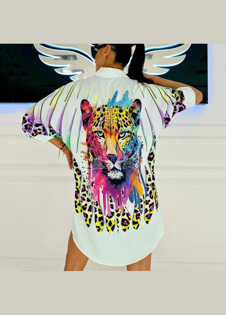 Біла блузка сорочка з принтом. Fashion (341090054)