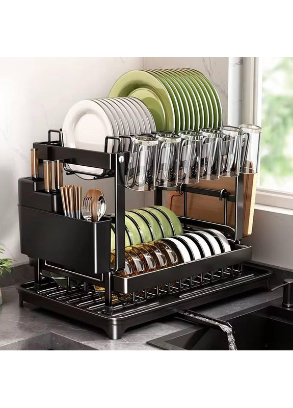 Металлическая полка-сушилка для посуды со сливом No Brand (369735158)