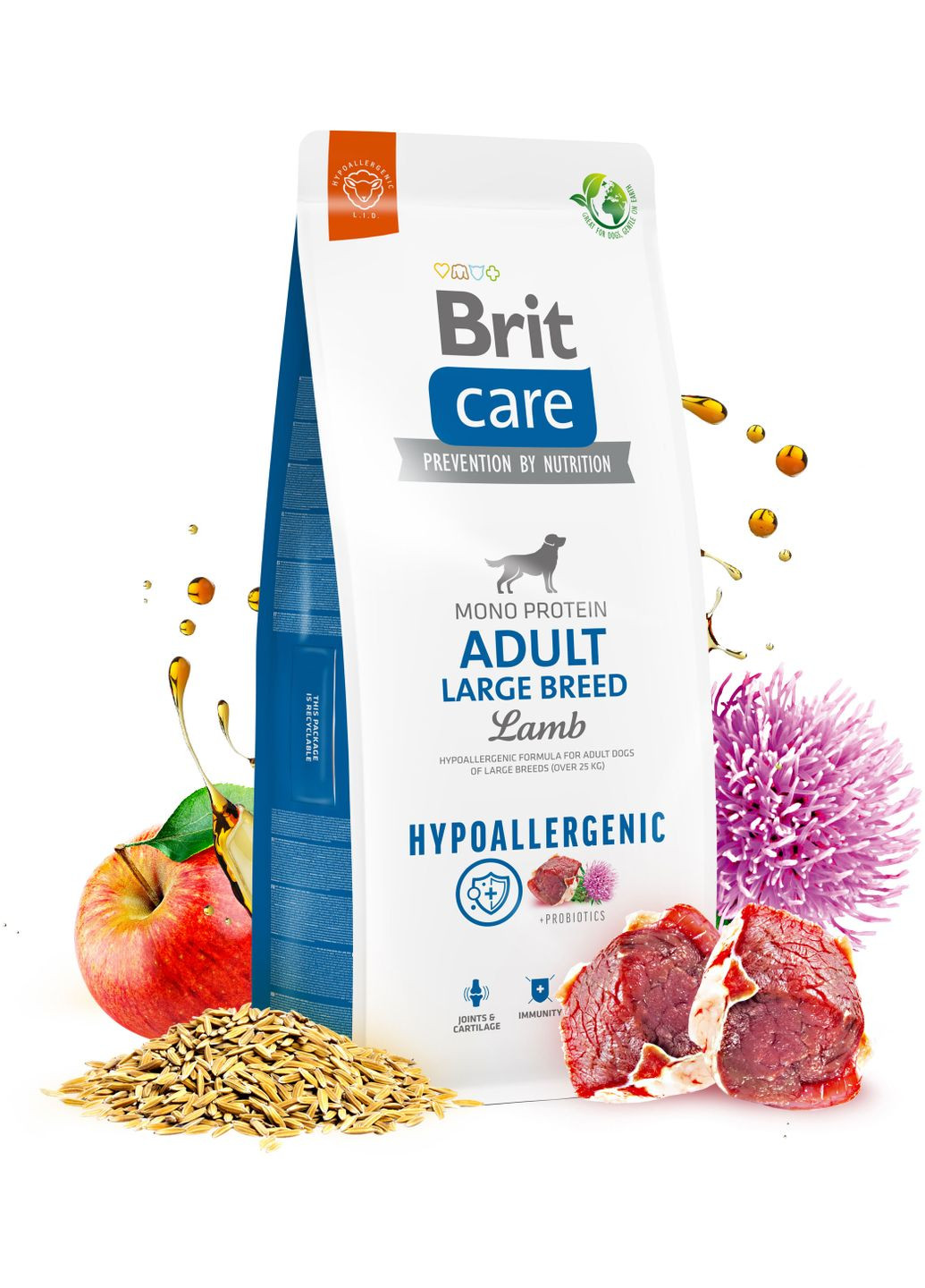 Корм для собак великих порід Dog Hypoallergenic Adult Large Breed гіпоалергенний з ягнятком 3 кг (8595602559084) Brit Care (364787927)