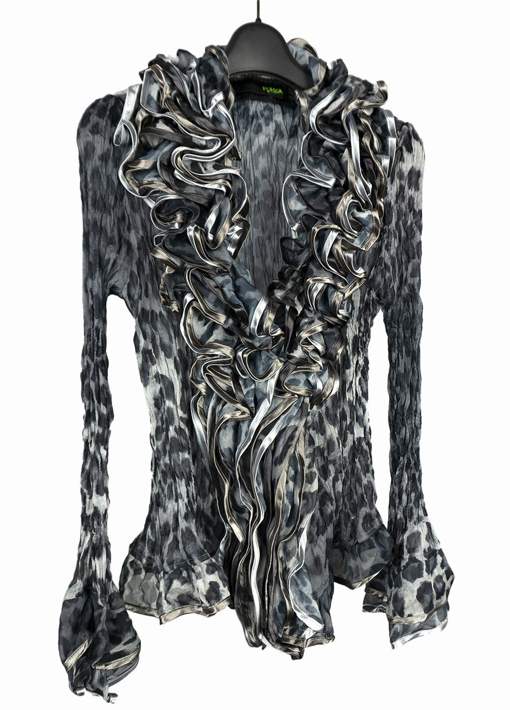 Серая женская шифоновая блуза с баской lw-116680-12 серый Lowett