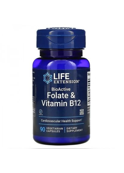 Фолієва кислота и В12, Folate & Vitamin B12,, 90 капсул (LEX18429) Life Extension (266038736)