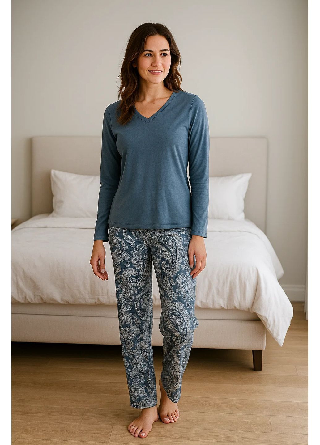 Синя всесезон жіноча піжама лонгслів + брюки Esmara