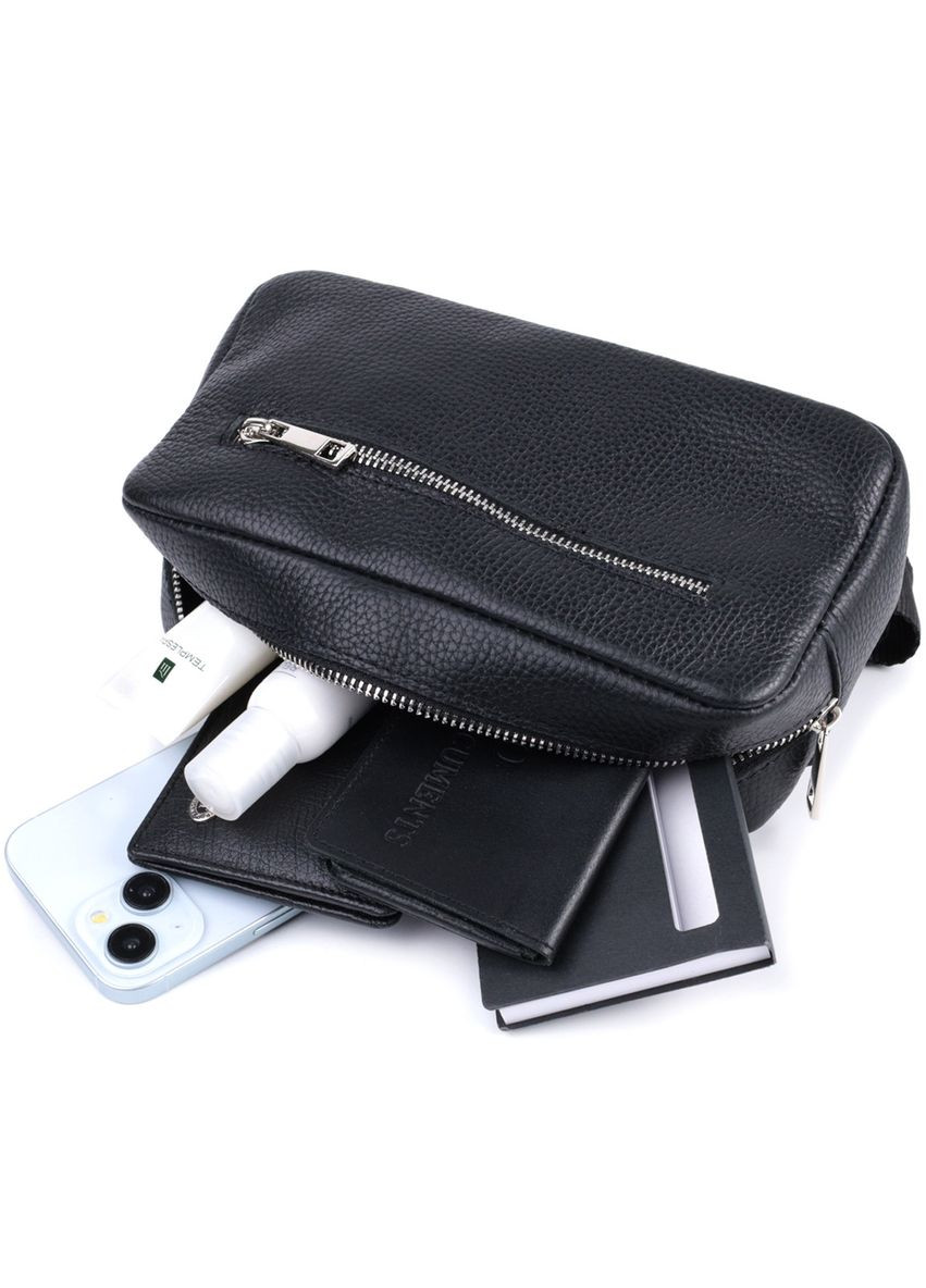 Чоловіча сумка-бананка з натуральної шкіри флотар 22826 Чорна Shvigel (329146332)