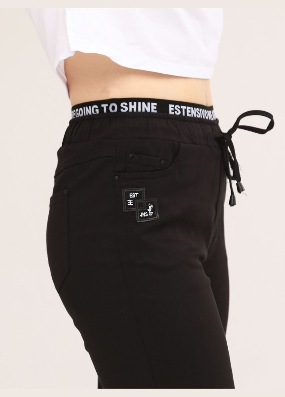 Брюки женские черные МОМ тонкие пояс на кулисах большой размер Estensivo MOM (290254888)