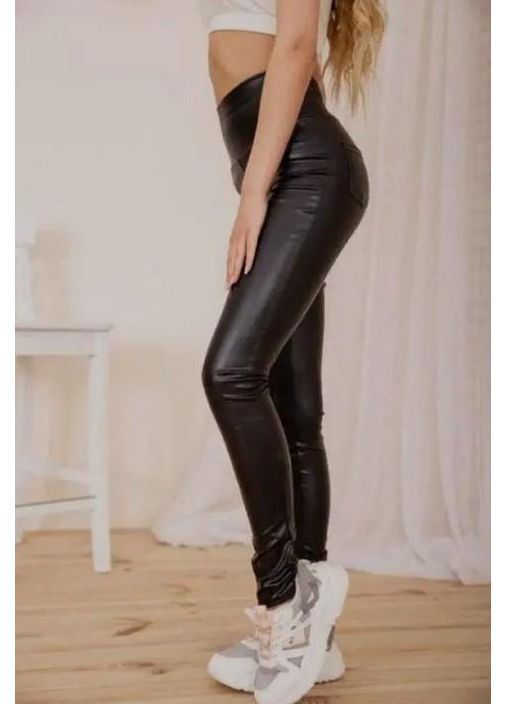 Лосини жіночі з екошкіри на хутрі облягаючі з високою талією No Brand Лосини екошкіра на хутрі чорні (351385814)
