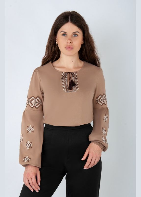 Светло-коричневая вышиванка женская 09-2431-83в черный Авекстекс (323649557)