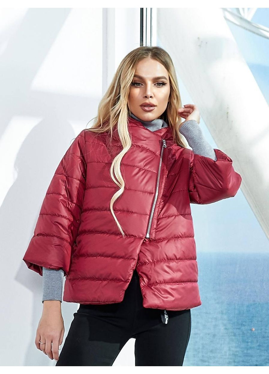 Комбінована демісезонна куртка автоледі осінь - весна арт. а-524, колір бордо Aiza