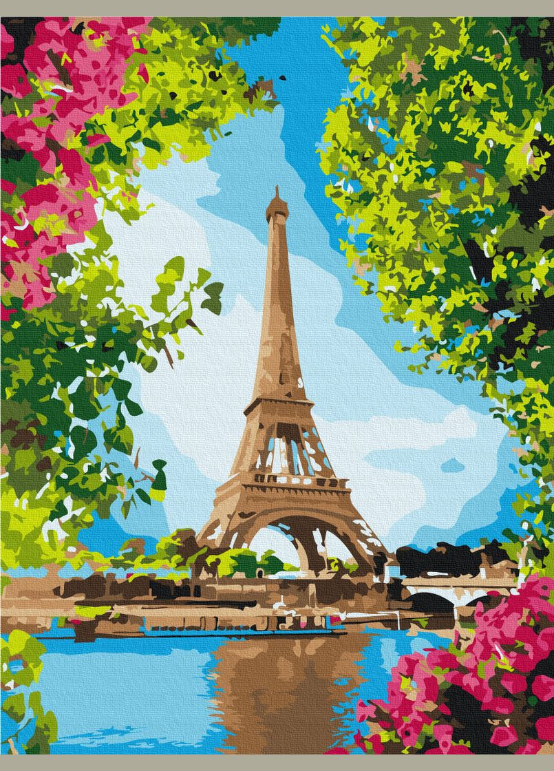 Картина за номерами на підрамнику Квітковий вид на Ейфелеву вежу Brushme (317274668)