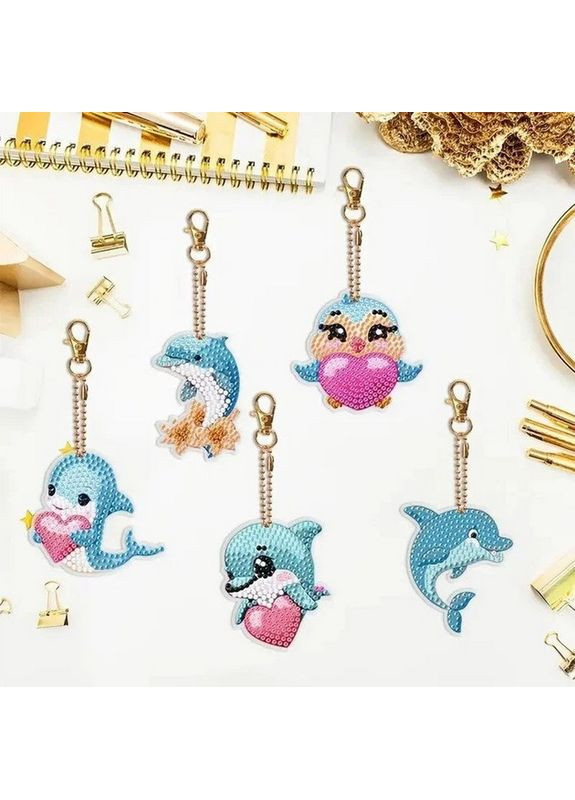 Набор брелков для алмазной мозаики "Дельфины" BR35 с инструментами 5 шт ColorArt (371930174)