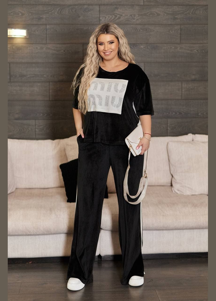 Женский велюровый костюм двойка серого цвета New Trend (331869995)