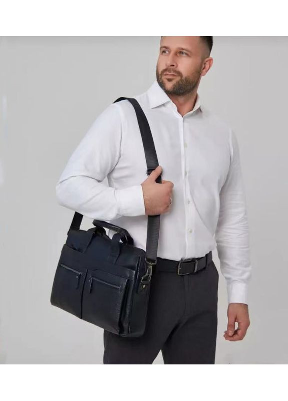 Чоловіча шкіряна сумка портфель для документів формат А4. Шкіряний діловий портфель чорний Eton (365848194)
