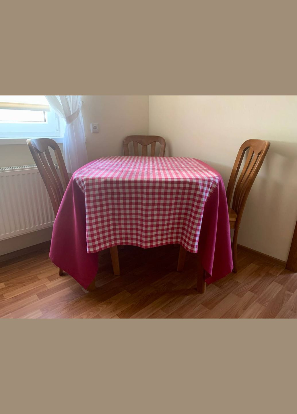 Скатерть розовая габардин на кухонный стол квадратная, в клеточку размер 180*180 см Hanna (341730529)