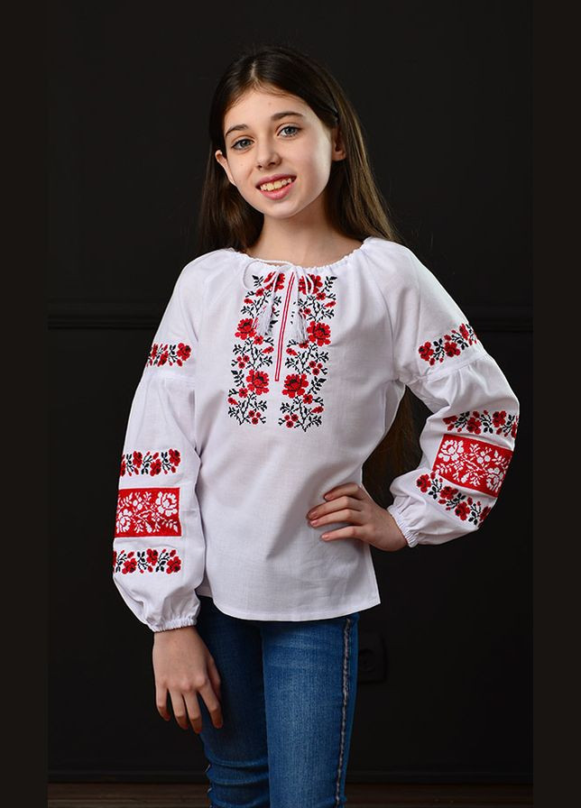 Белая вышиванка для девочки vishivano4ka узор цветочный хлопок (307061190)