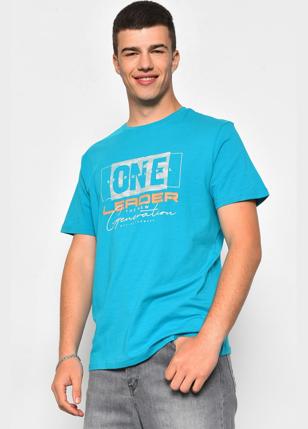 Бірюзова футболка чоловіча напівбатальна бірюзового кольору Let's Shop