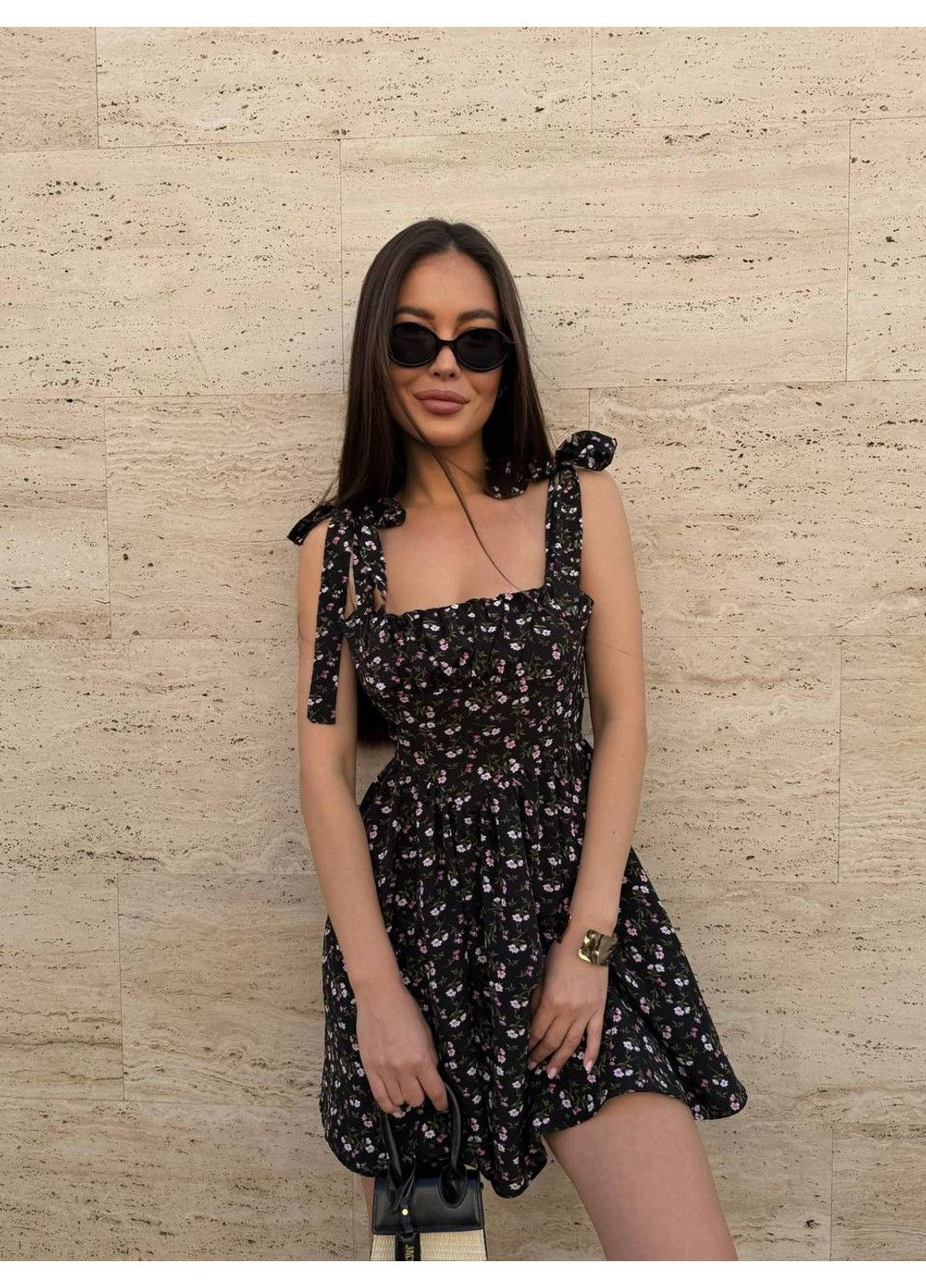 Черное женское платье с имитацией корсета мод.1069 черный принт Україна