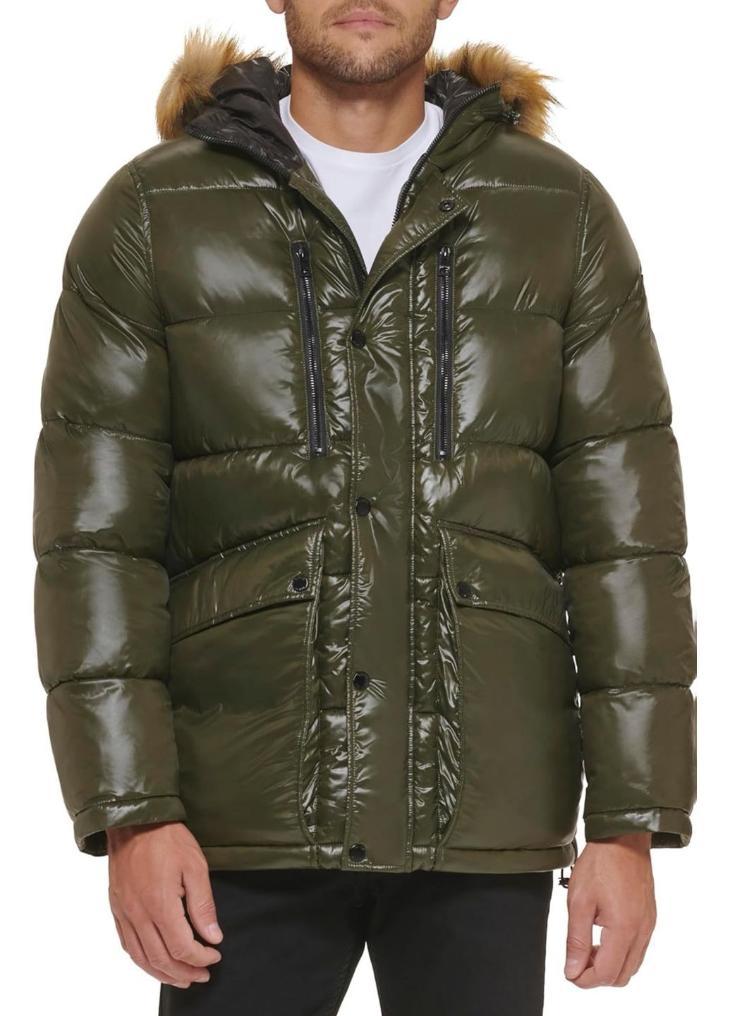 Оливковый демисезонный Пуховик Guess