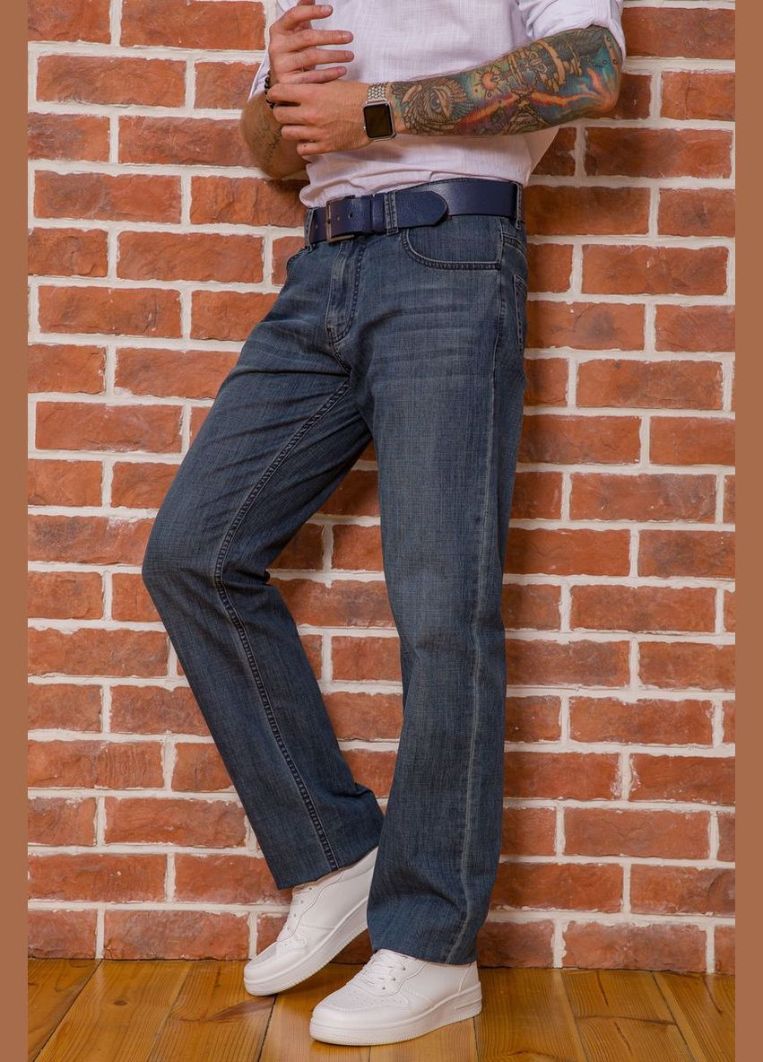 Синие демисезонные прямые джинсы мужские с ремнем сине-зеленый с потертостями размер 31 (sku_194r50300) Ager