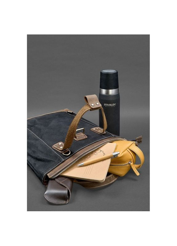 Сумка рюкзак жіночий з канвасу та натуральної шкіри темно-коричневий BlankNote (301871733)