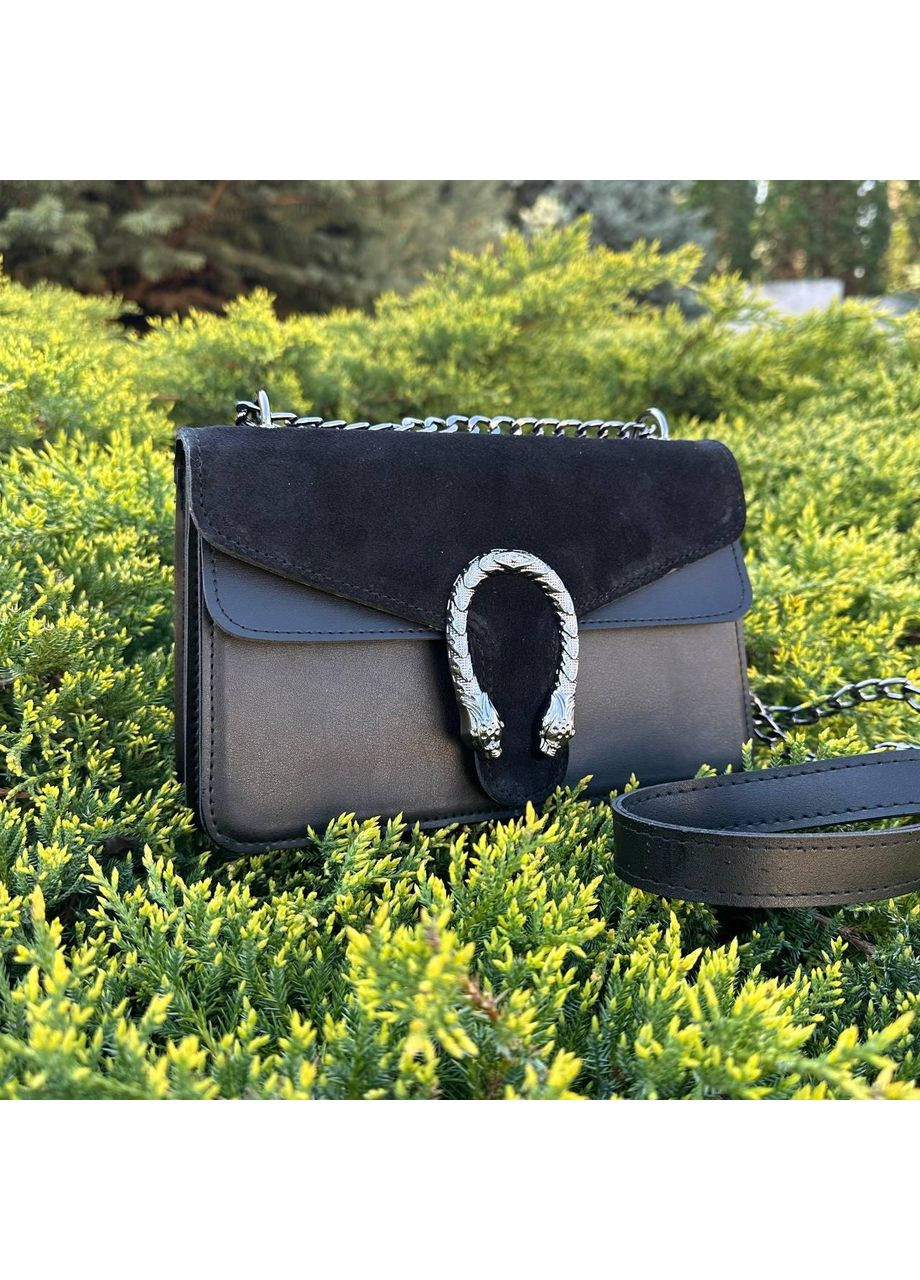 Женская мини сумочка клатч с подковой черная на цепочке из натуральной замши и экокожи ProDobro (363222035)