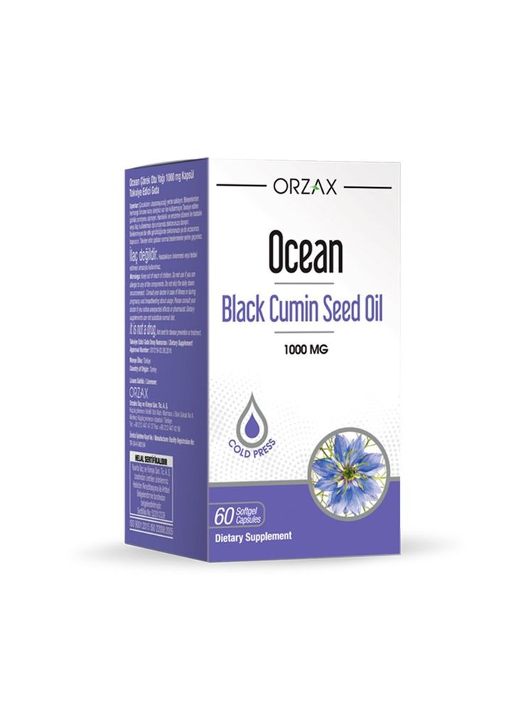 Масло черного тмина Ocean Black Cumin Seed Oil 1000 mg, 60 капсул для поддержки кожи и иммунной системы Orzax (324419895)