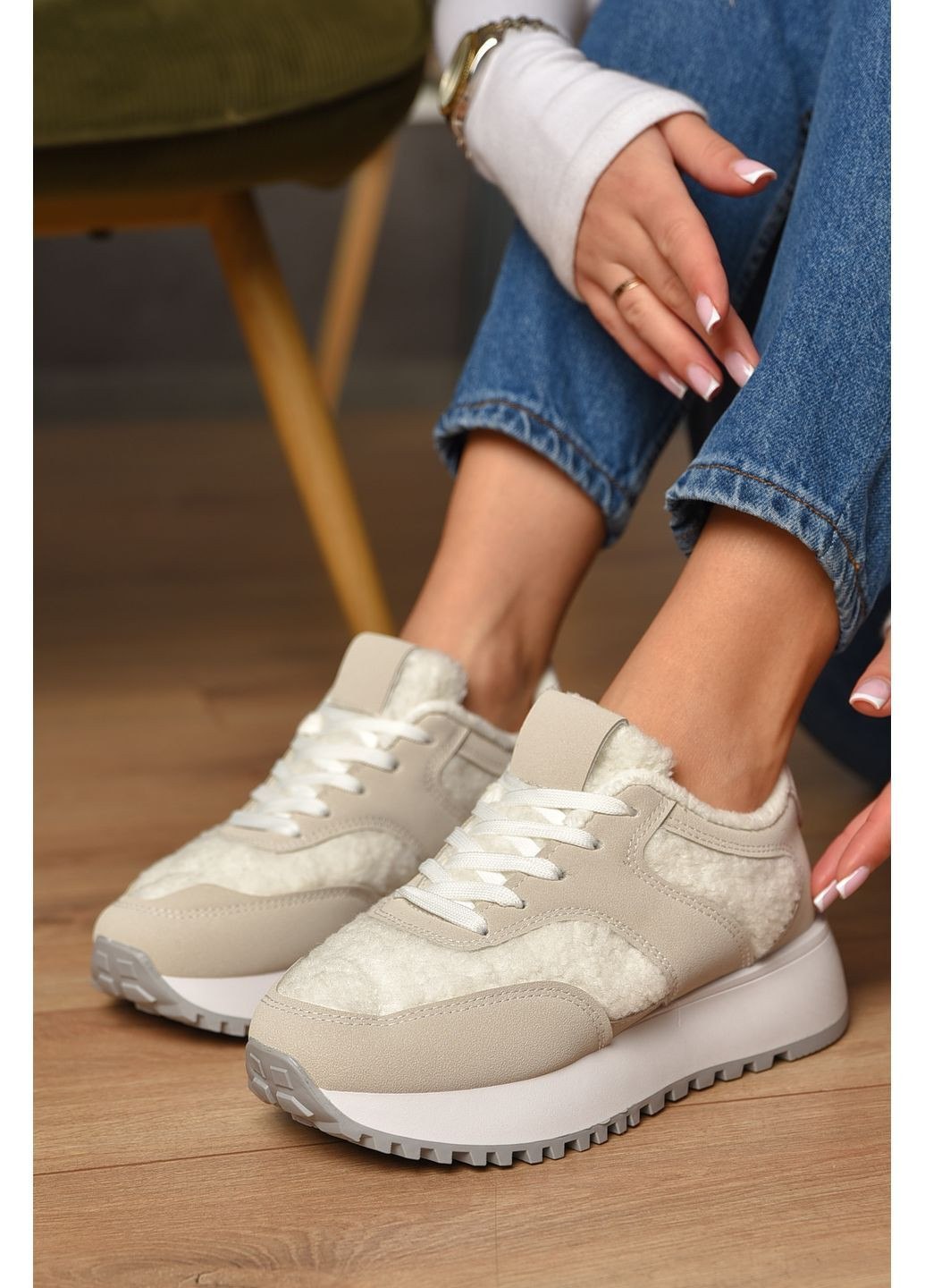 Кросівки жіночі світло-сірого кольору на хутрі Let's Shop світло-сірі зими (365589413)