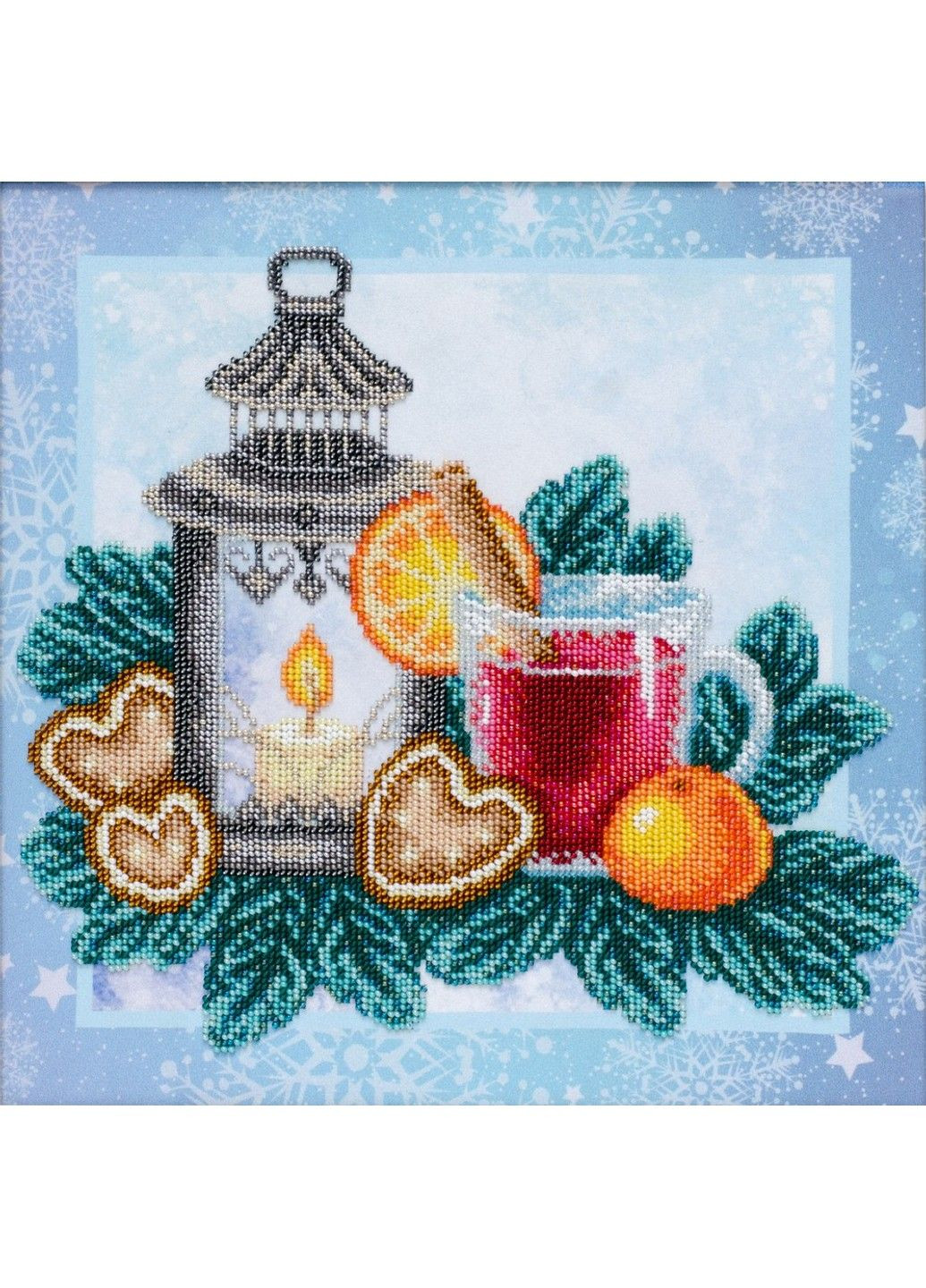 Набір для вишивки бісером "Зимовий затишок" зима, сніг, чай, кава, печиво, глінтвейн часткова викладка, 30х30 см No Brand (333165605)