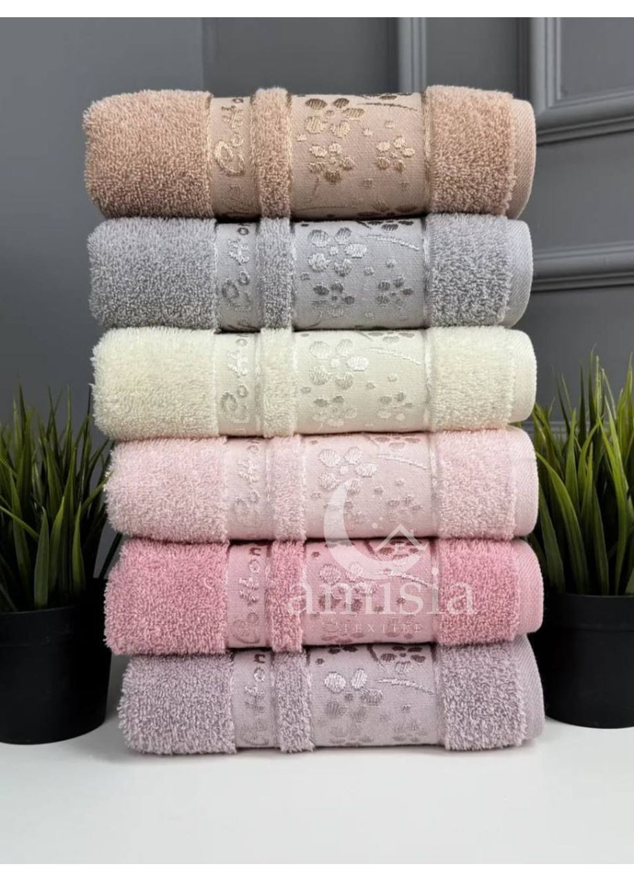 Махровый набор турецких полотенец Vip Coton "Нежность" Cestepe цветочный розово-лиловый