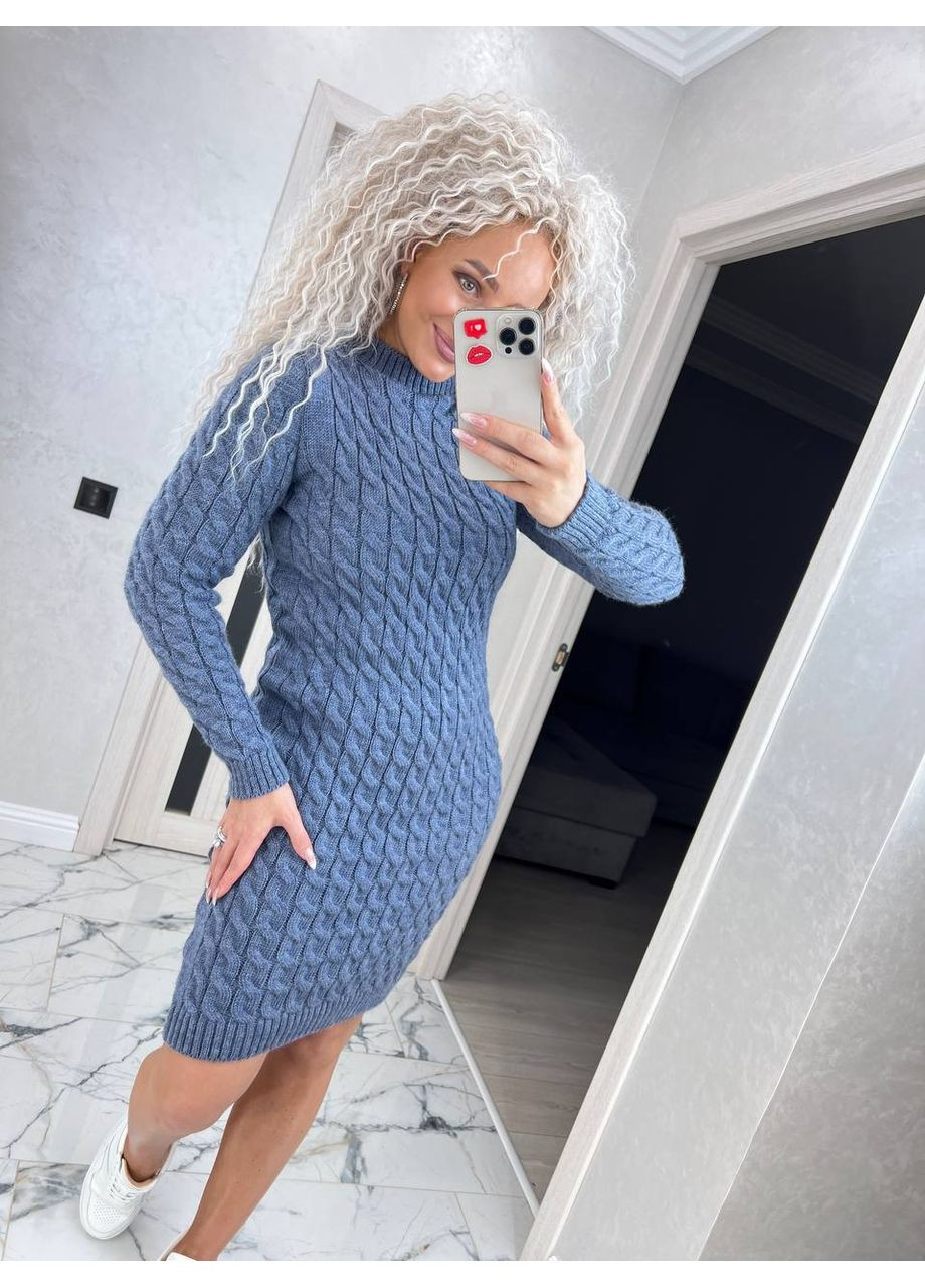 Голубое платье вязаное женское цвета 00342 No Brand