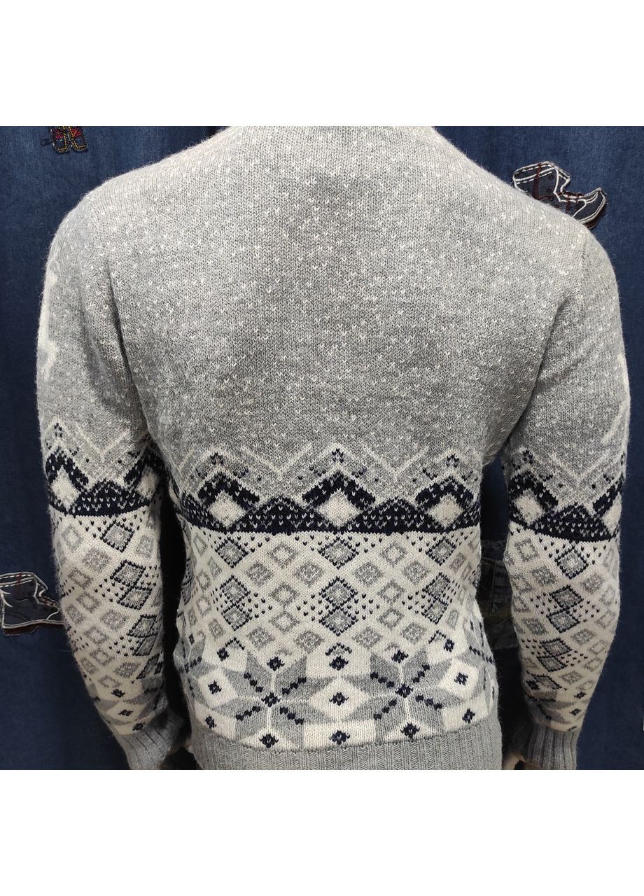 Сірий зимовий светр чоловічий теплий вовна з оленями новорічний No Brand